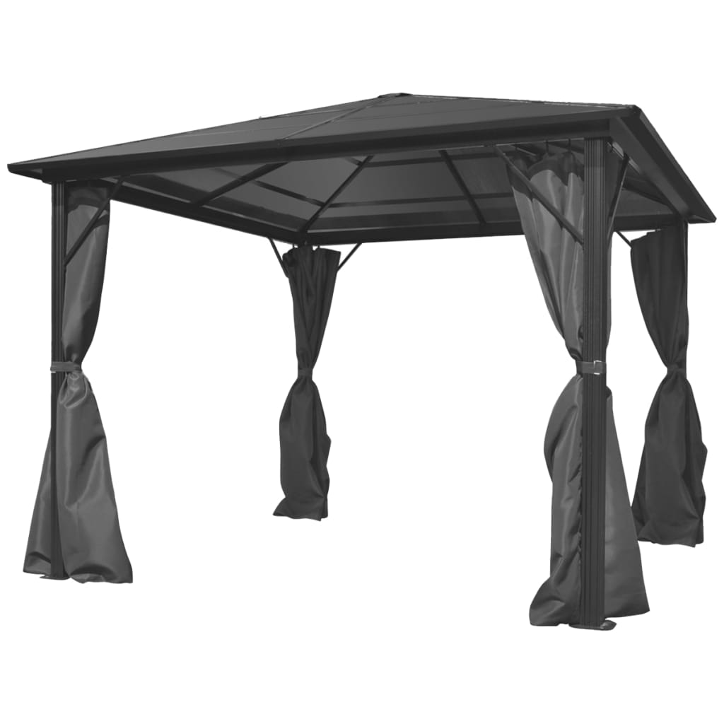 Cenador Con Cortina Gris Aluminio