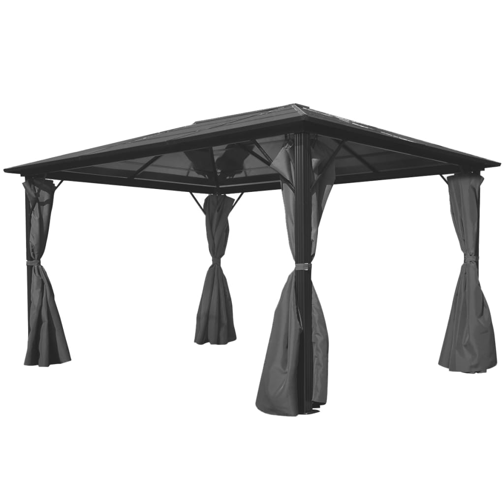 Cenador Con Cortina Gris Aluminio