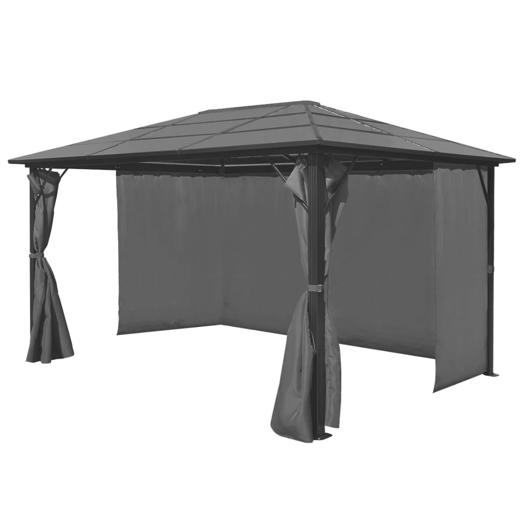 Cenador Con Cortina Gris Aluminio