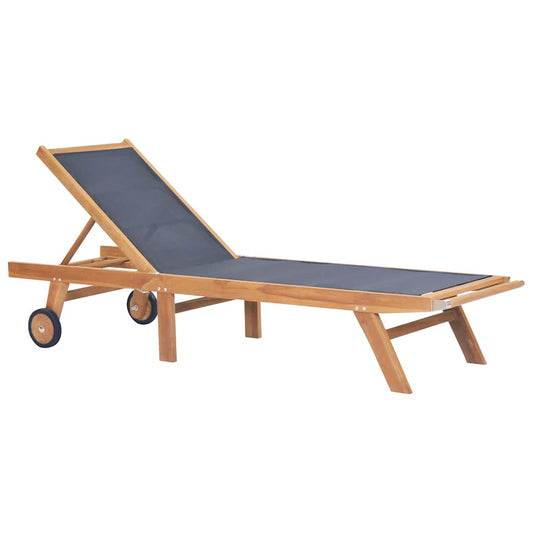 Tumbona Plegable Con Ruedas Teca Maciza Y Textileno