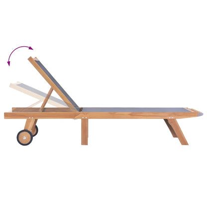 Tumbona Plegable Con Ruedas Teca Maciza Y Textileno