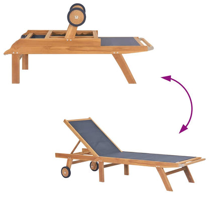 Tumbona Plegable Con Ruedas Teca Maciza Y Textileno