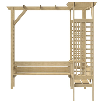 Pérgola De Esquina Con Banco Madera De Pino Impregnada
