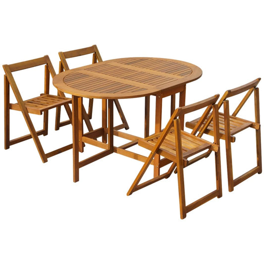 Set Comedor De Jardín Plegable 5 Piezas Madera Maciza De Acacia