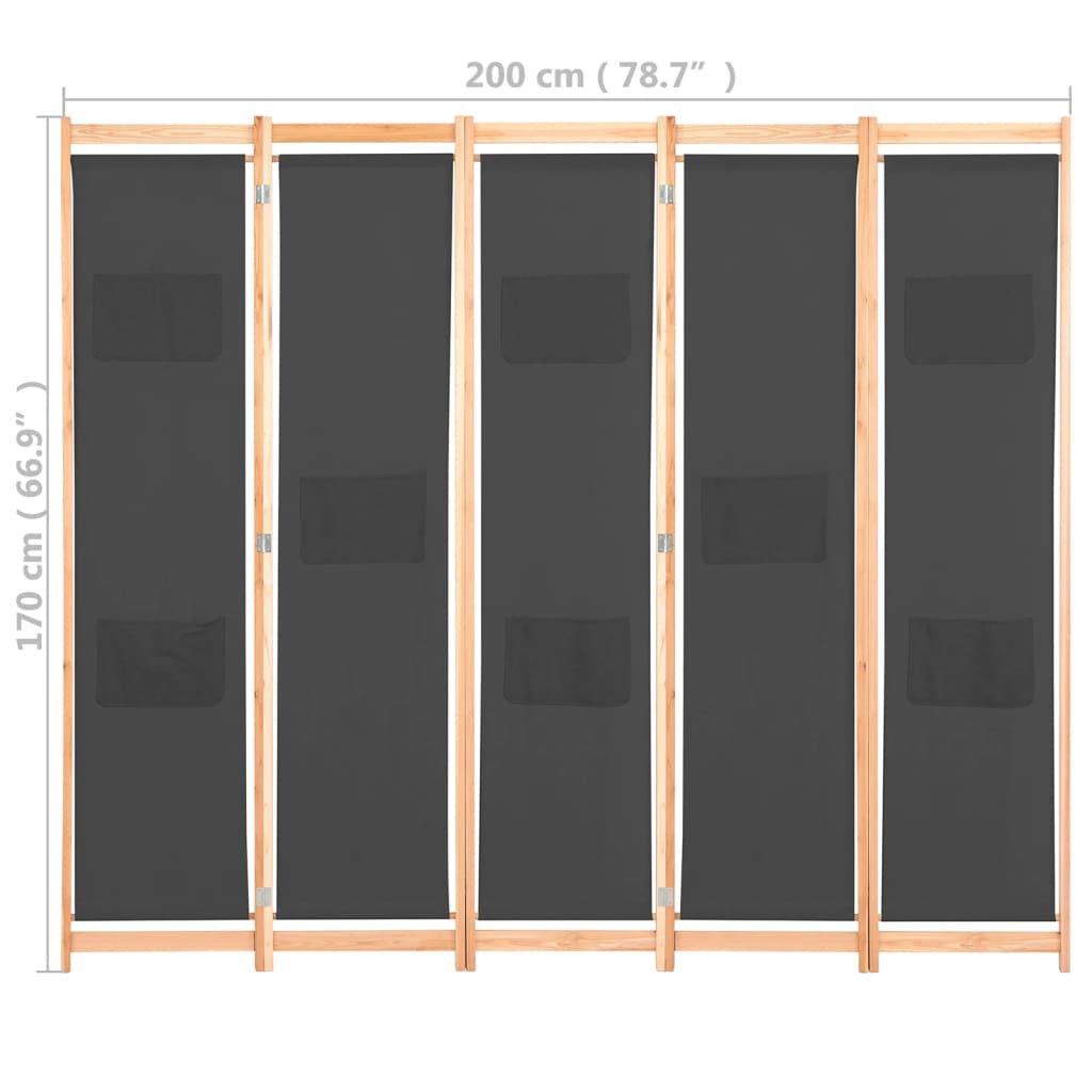 Biombo Divisor 5 Paneles De Tela 200X170X4 Cm