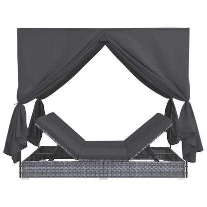 Tumbona Cama Con Cortinas De Ratán Sintético Gris