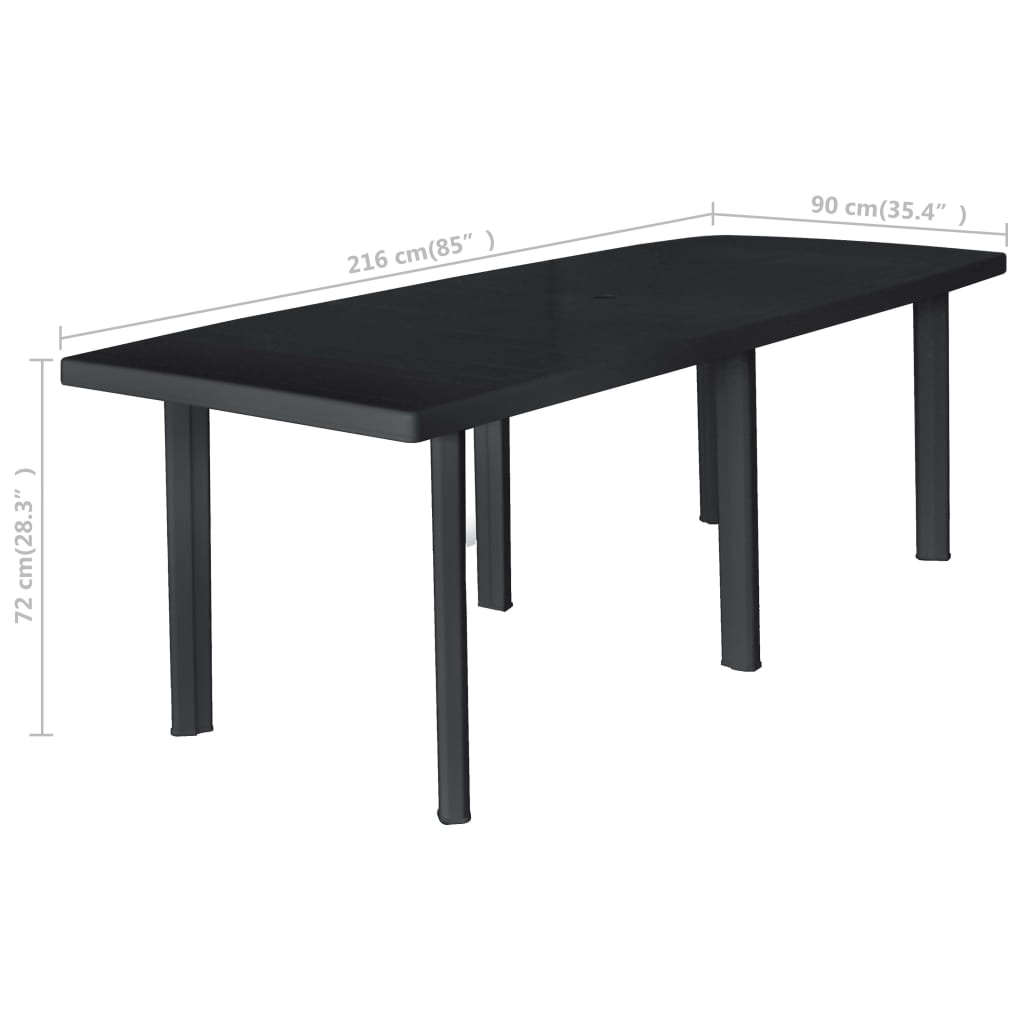 Mesa De Jardín De Plástico Gris Antracita 216X90X72 Cm
