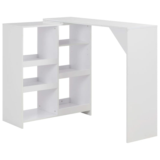 Mesa De Bar Con Estantería Móvil Blanca 138X39X110 Cm