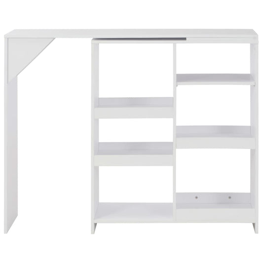 Mesa De Bar Con Estantería Móvil Blanca 138X39X110 Cm