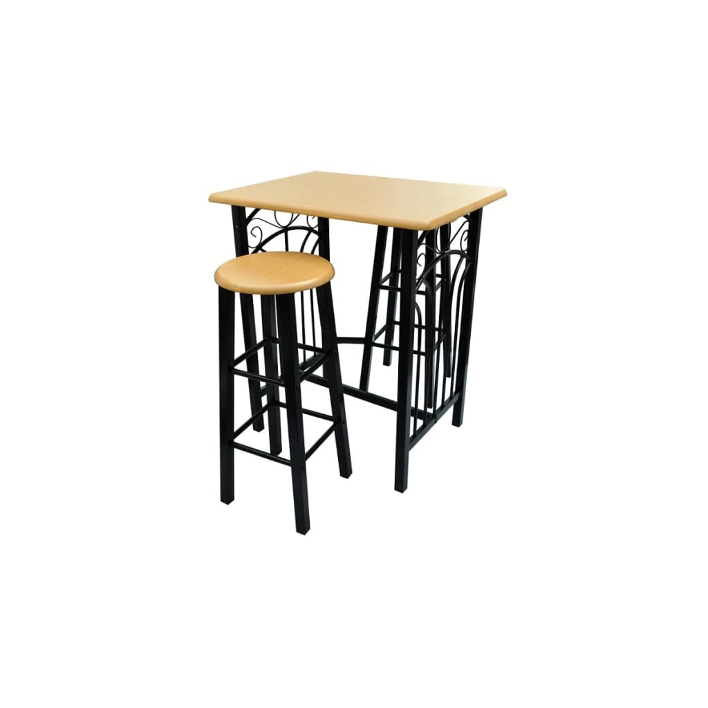 Set Mesa De Desayuno/Comedor Madera Marrón Con Acero Negro