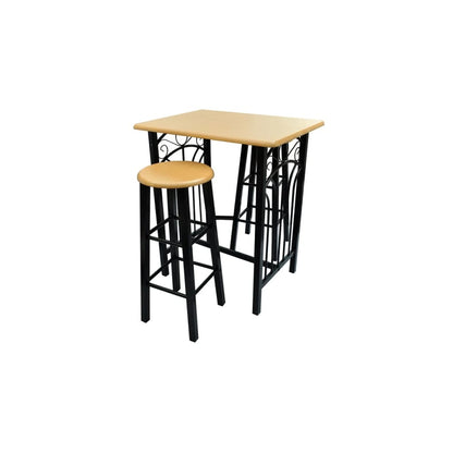 Set Mesa De Desayuno/Comedor Madera Marrón Con Acero Negro