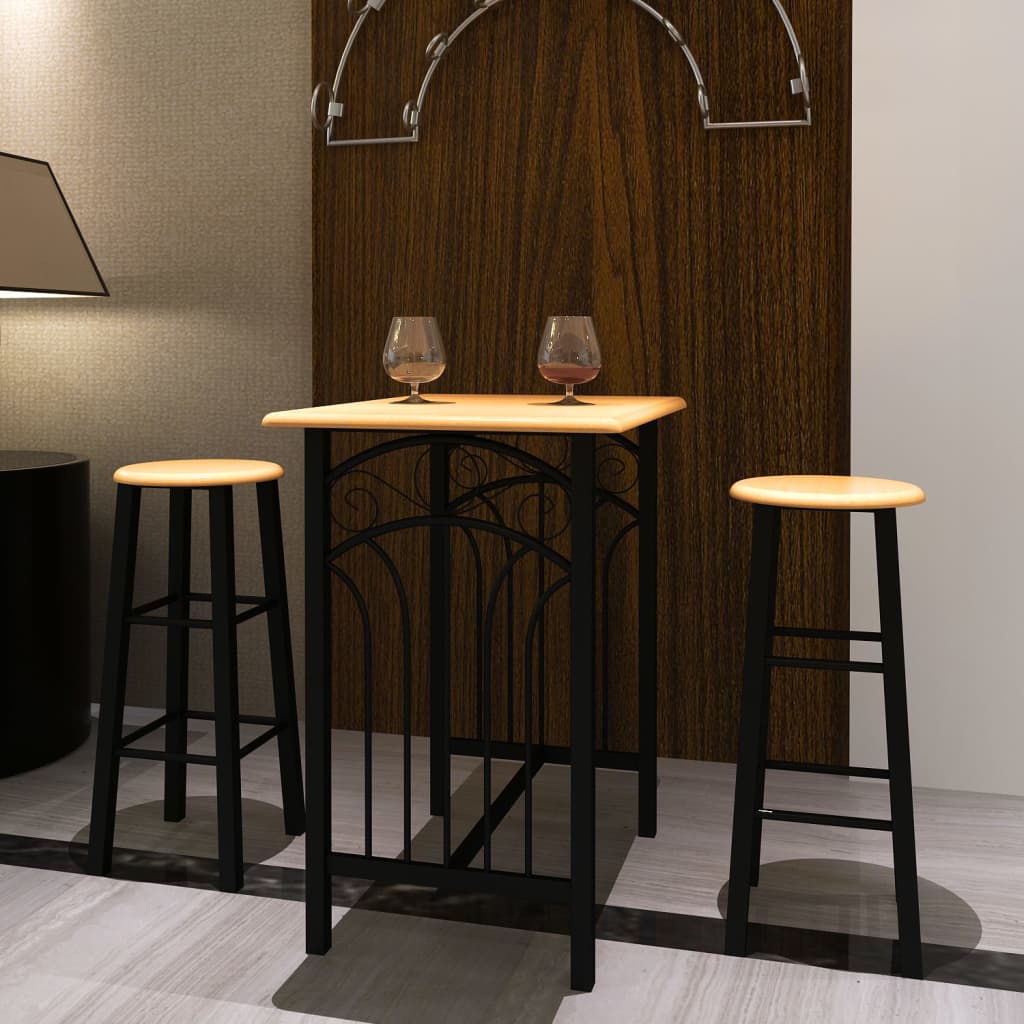 Set Mesa De Desayuno/Comedor Madera Marrón Con Acero Negro