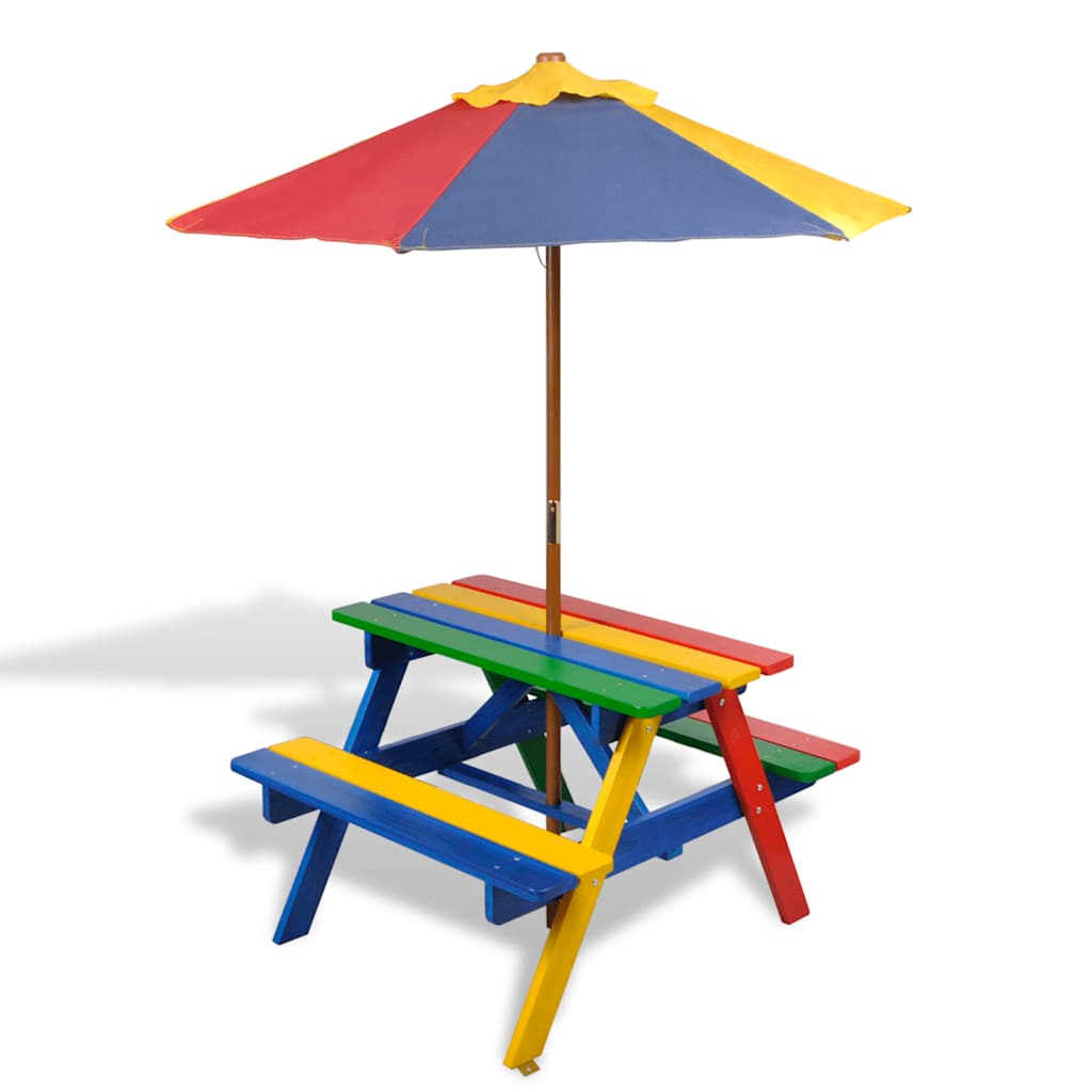 Mesa De Picnic Para 4 Niños Agujero Para Sombrilla Madera Abeto