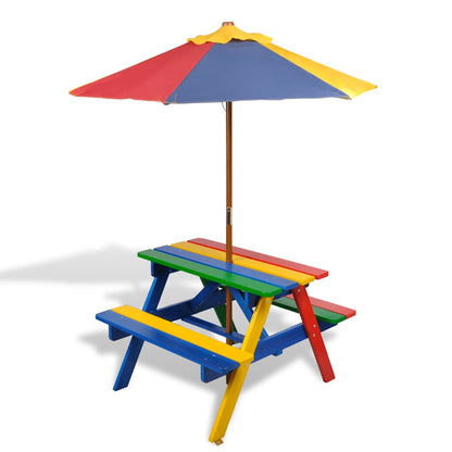 Mesa De Picnic Para 4 Niños Agujero Para Sombrilla Madera Abeto