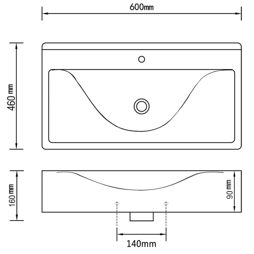 Lavabo De Cerámica Rectangular Con Orificio De Grifo 60X46 Cm