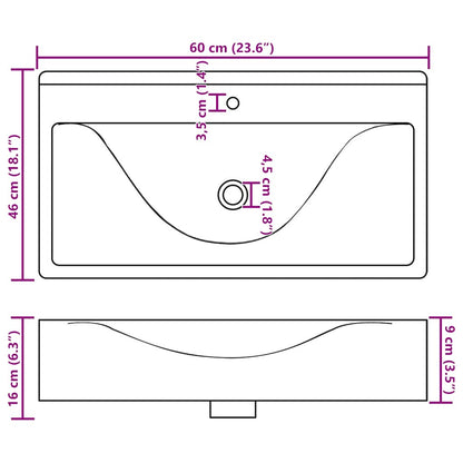 Lavabo De Cerámica Rectangular Con Orificio De Grifo 60X46 Cm