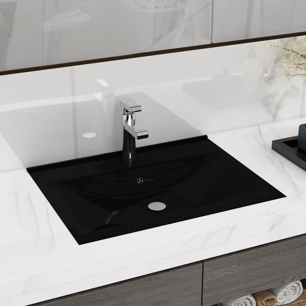 Lavabo De Cerámica Rectangular Con Orificio De Grifo 60X46 Cm