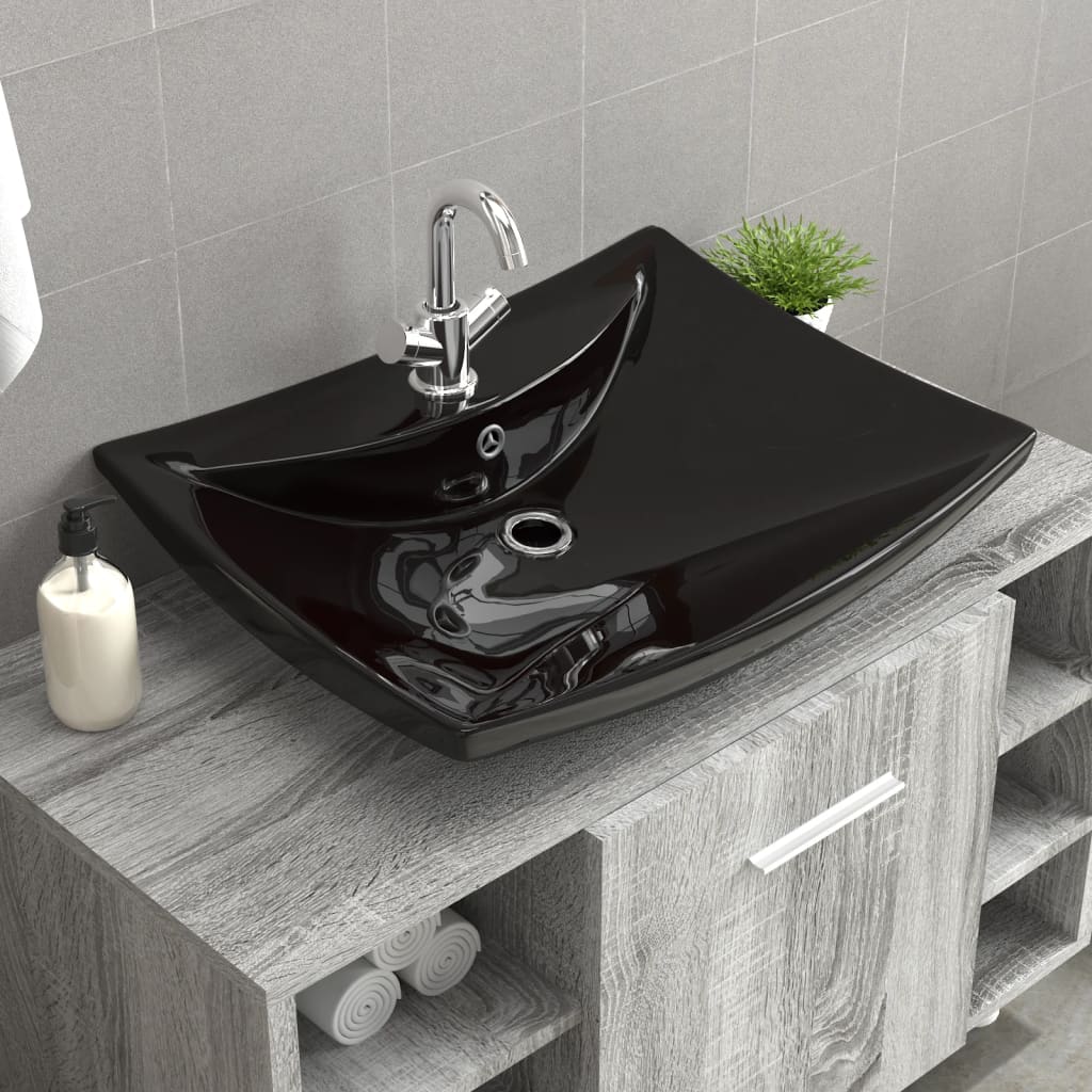 Lavabo De Cerámica Rectangular Con Orificio De Grifo Y Desagüe