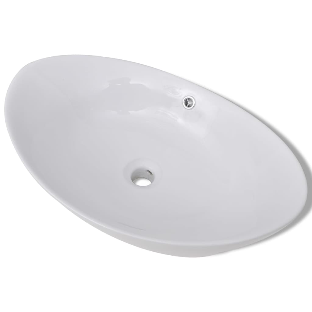 Lavabo Ovalado Y Orificio Desbordamiento Cerámica 59X38,5 Cm