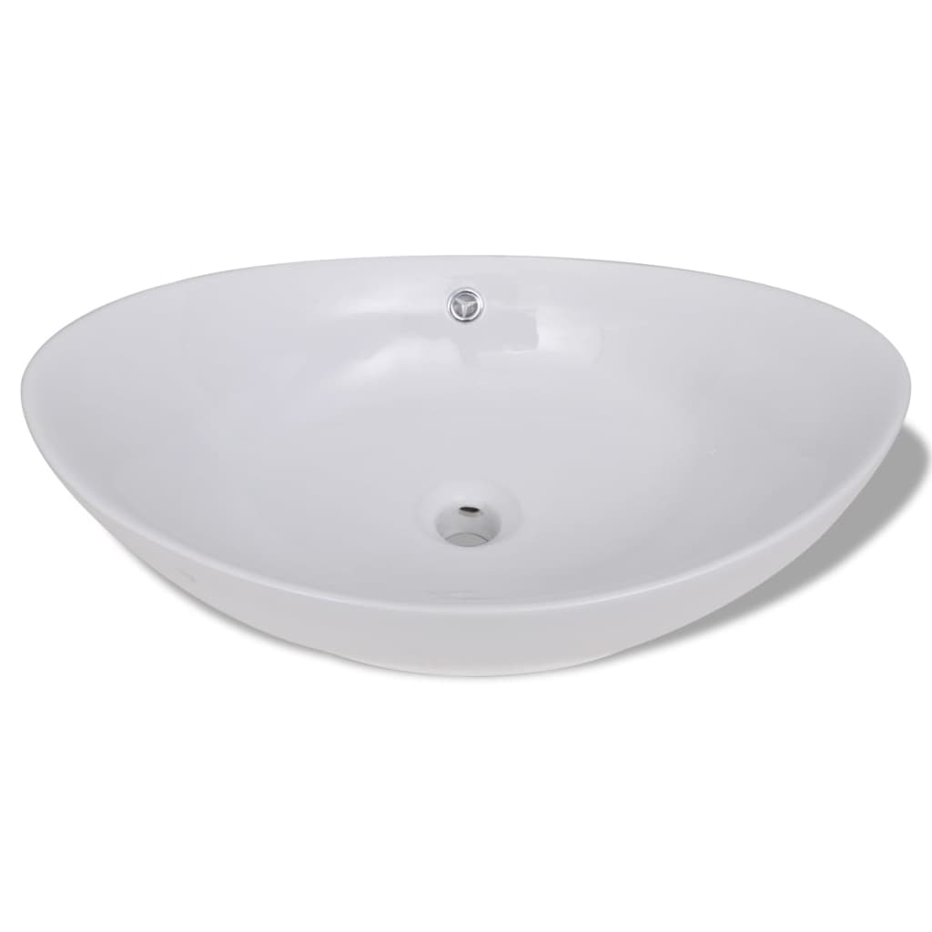 Lavabo Ovalado Y Orificio Desbordamiento Cerámica 59X38,5 Cm
