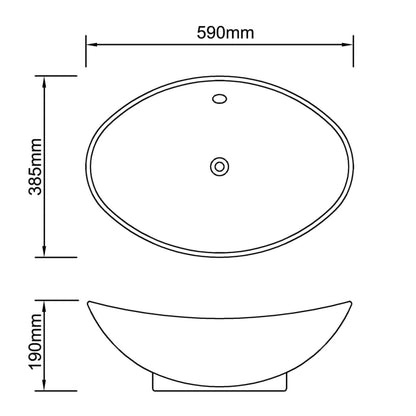 Lavabo Ovalado Y Orificio Desbordamiento Cerámica 59X38,5 Cm