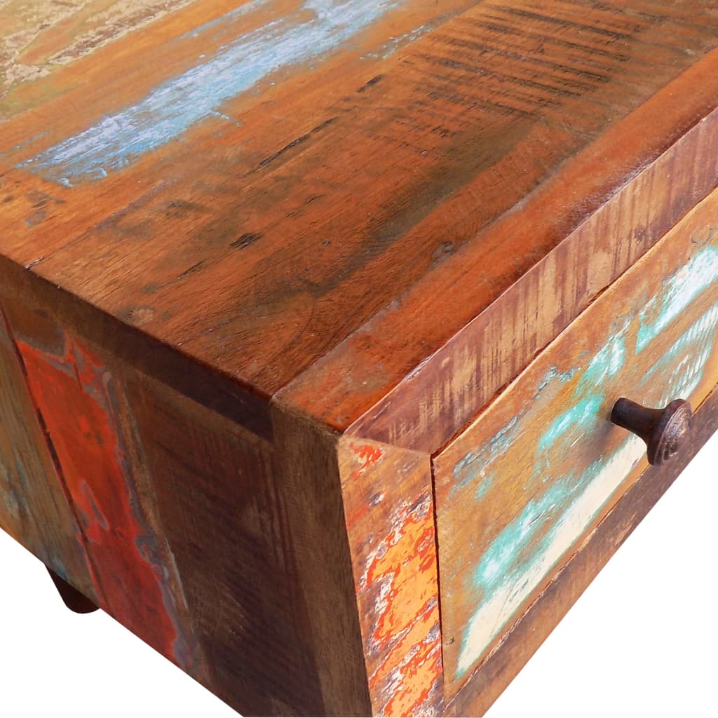 Mesa De Centro Con Borde Curvado 1 Cajón Madera Reciclada