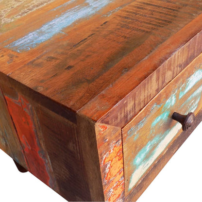 Mesa De Centro Con Borde Curvado 1 Cajón Madera Reciclada