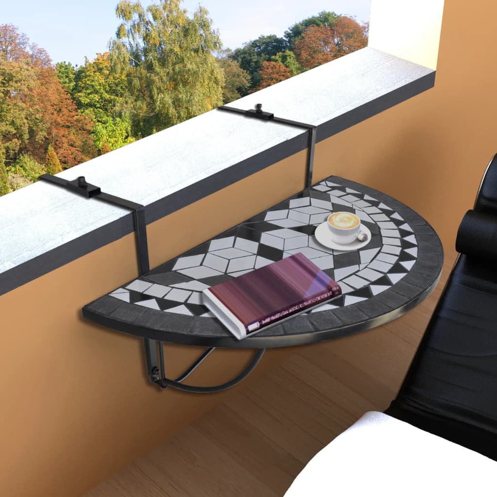 Mesa De Balcón Colgante Mosaico Y Blanco