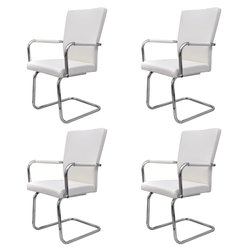 Sillas De Comedor Voladizas 4 Unidades De Tela Blanca