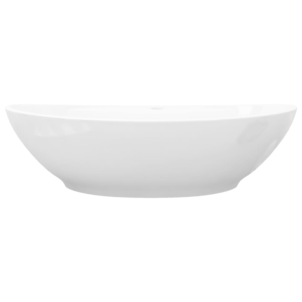 Lavabo De Cerámica Ovalado Con Orificio De Grifo Y Rebosadero