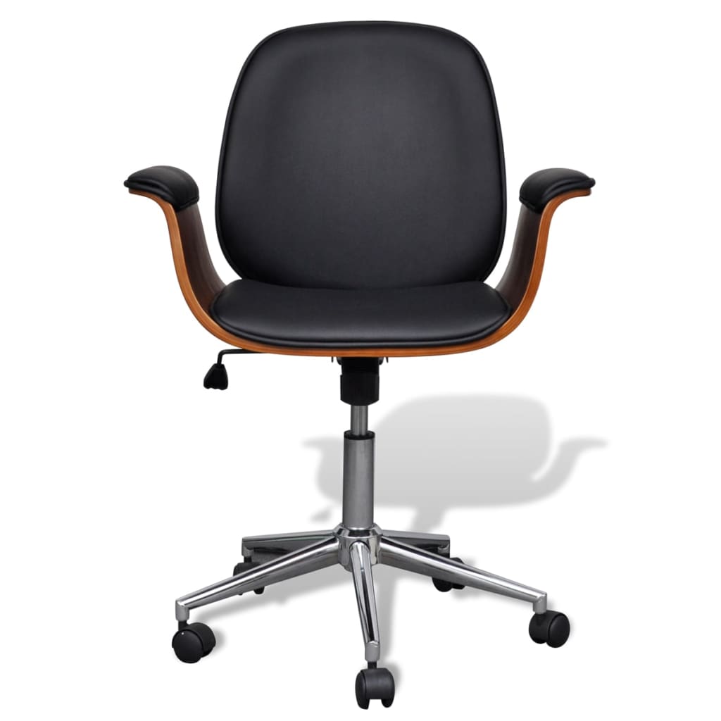 Sillón Giratorio De Madera Curvada Y Cuero Sintético
