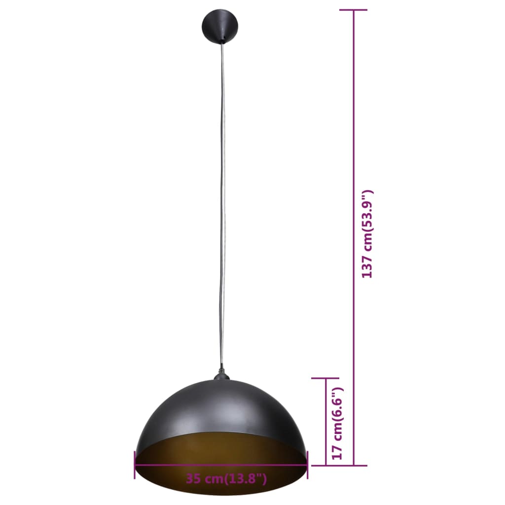 Lámpara De Techo 2 Uds Altura Ajustable Semiesférica Negra