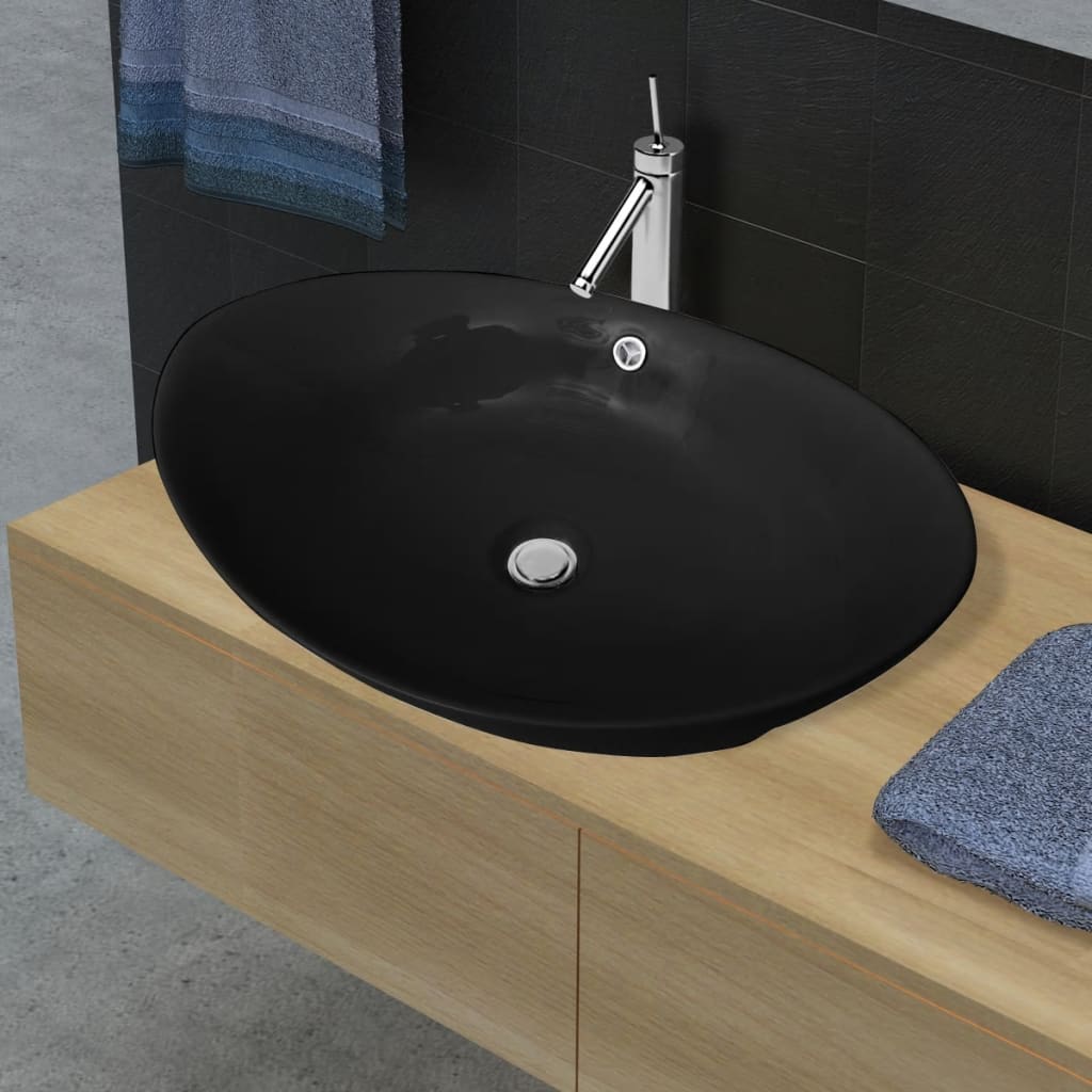 Lavabo Ovalado Y Orificio Desbordamiento Cerámica 59X38,5 Cm