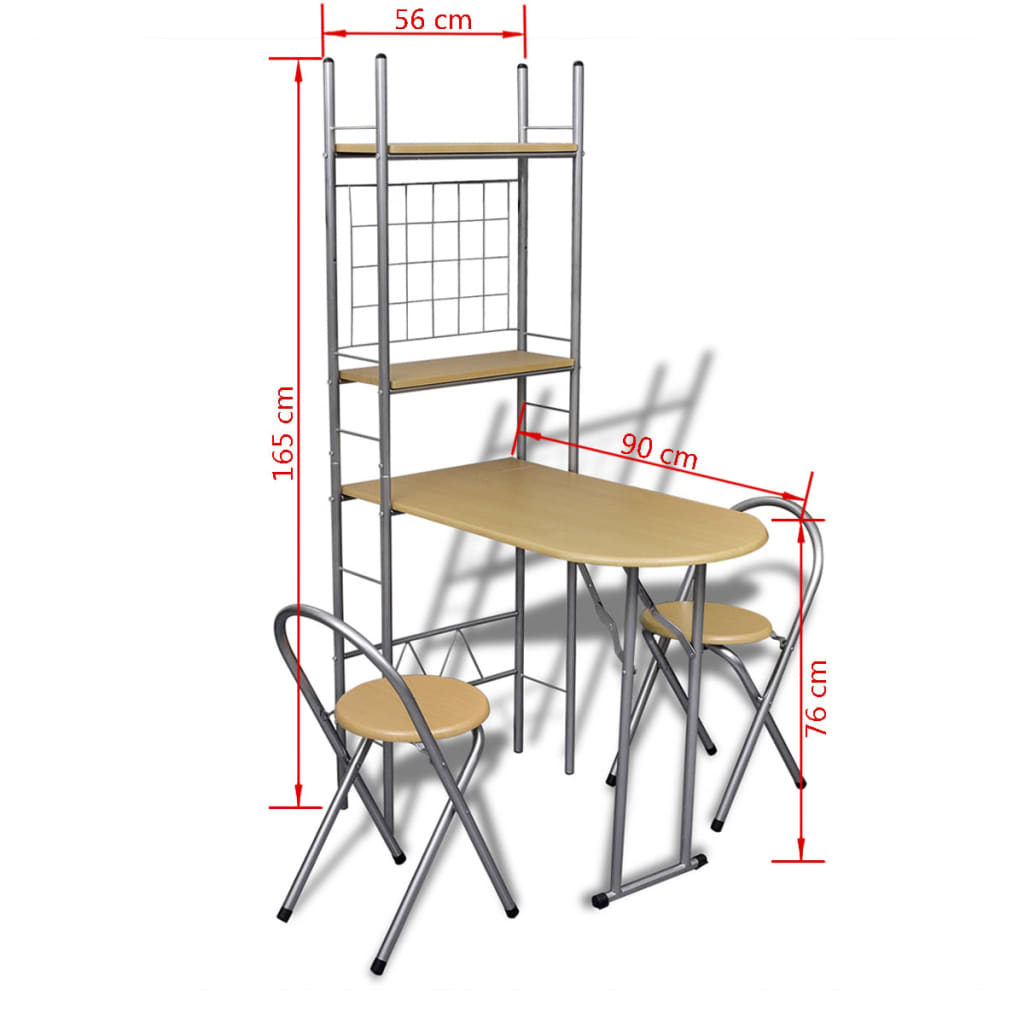 Juego De Muebles De Barra De Cocina Plegable Con 2 Sillas