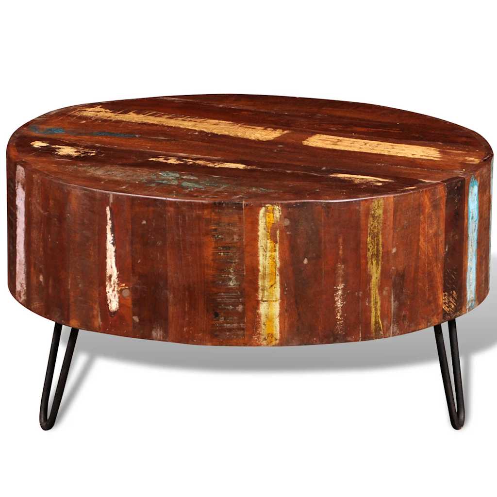 Mesa De Centro Redonda Madera Maciza Reciclada