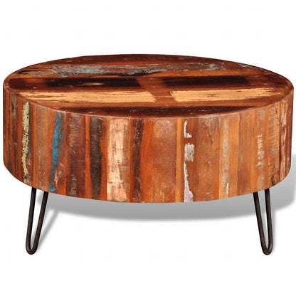 Mesa De Centro Redonda Madera Maciza Reciclada