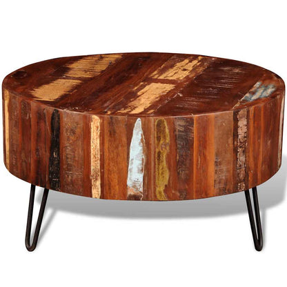 Mesa De Centro Redonda Madera Maciza Reciclada