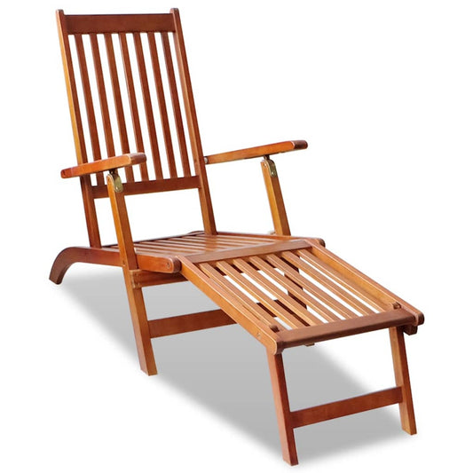 Tumbona De Jardín Con Reposapiés De Madera Maciza De Acacia