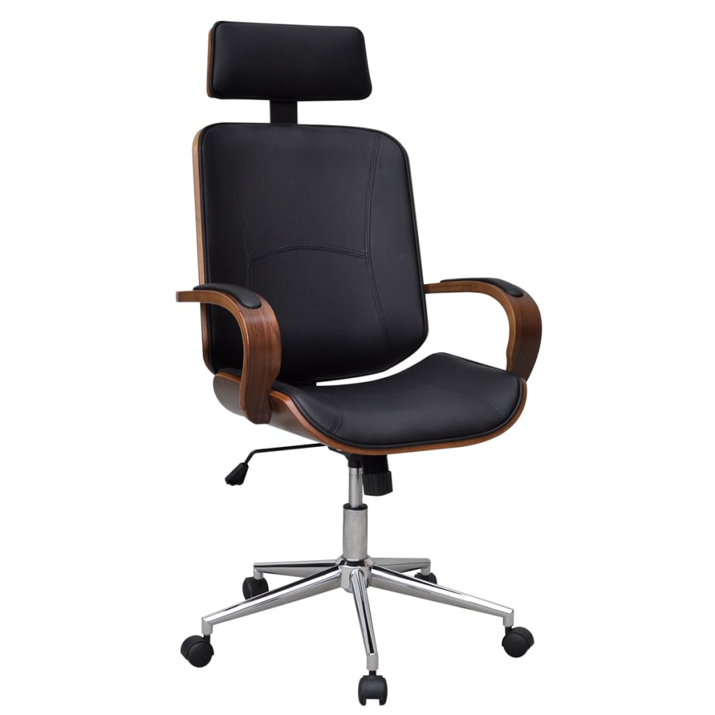 Silla De Oficina Giratoria Madera Curvada Y Cuero Artificial