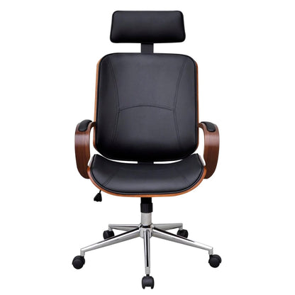 Silla De Oficina Giratoria Madera Curvada Y Cuero Artificial
