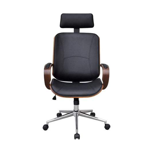 Silla De Oficina Giratoria Madera Curvada Y Cuero Artificial