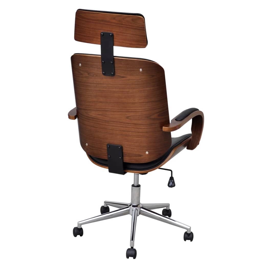Silla De Oficina Giratoria Madera Curvada Y Cuero Artificial