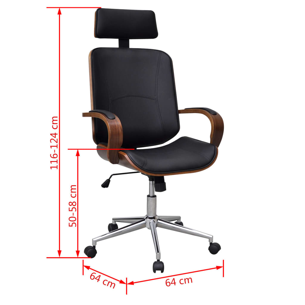Silla De Oficina Giratoria Madera Curvada Y Cuero Artificial