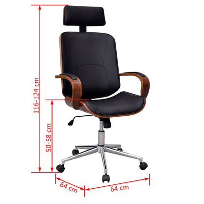 Silla De Oficina Giratoria Madera Curvada Y Cuero Artificial