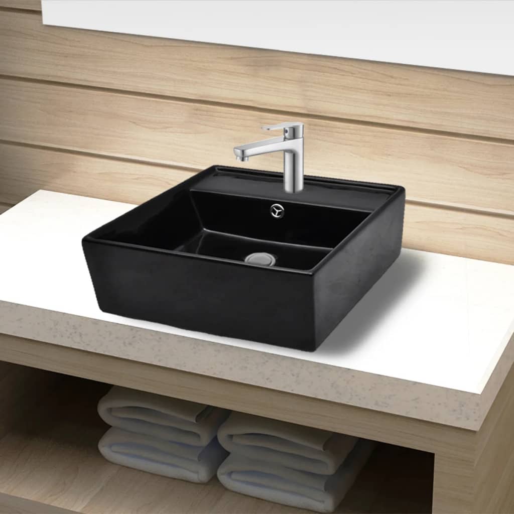 Lavabo Lujoso Cuadrado Cerámica Orificio De Grifo 41X41 Cm