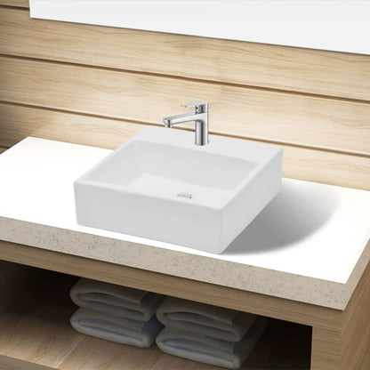 Lavabo De Cerámica Cuadrado Orificio De Grifo Y Desagüe
