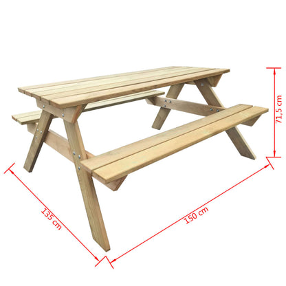 Mesa De Picnic De Madera De Pino 150X135X71,5 Cm