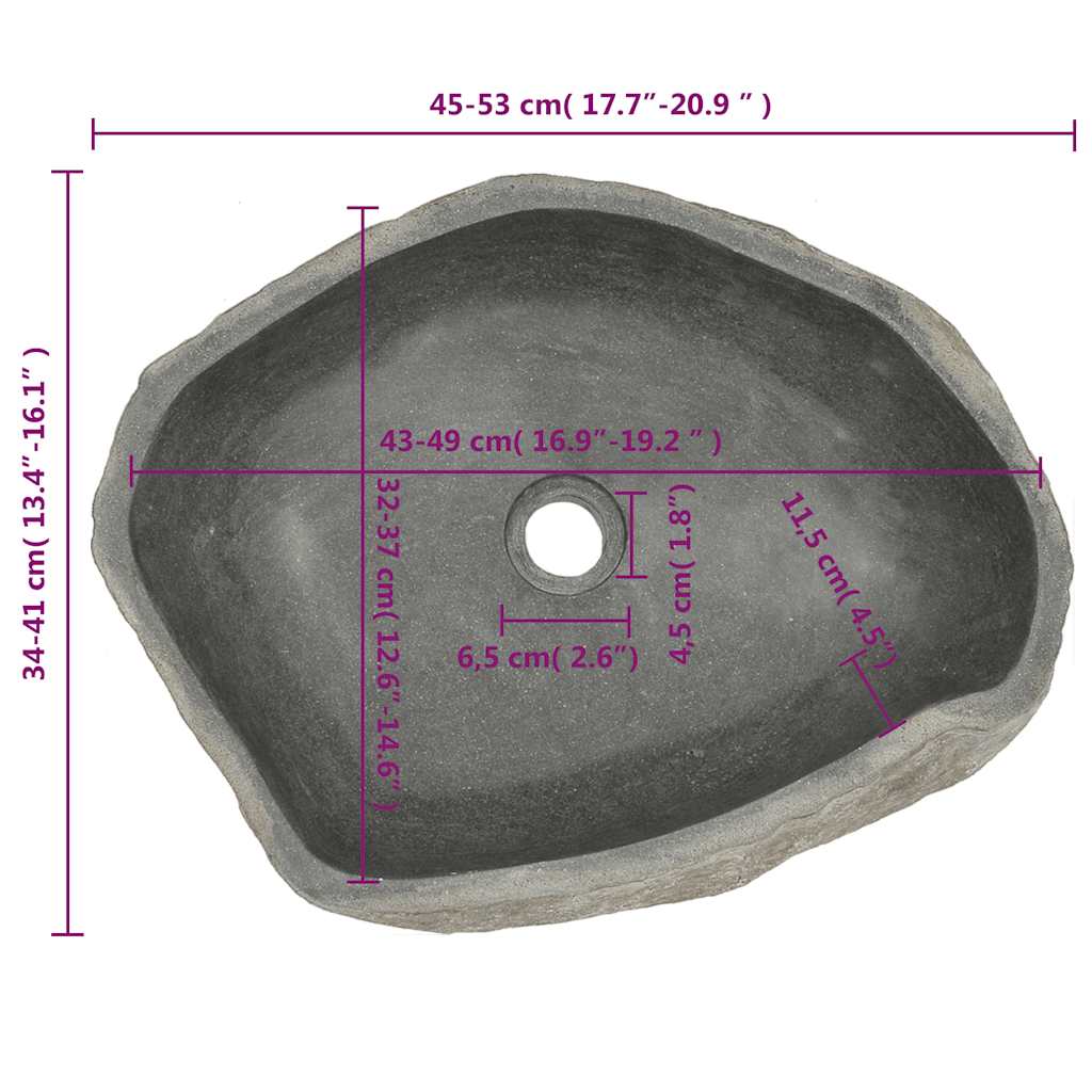 Lavabo Ovalado Piedra De Río (45-53)X(34-41) Cm