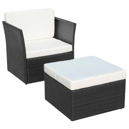 Silla De Jardín Con Taburete Poli Ratán Negra