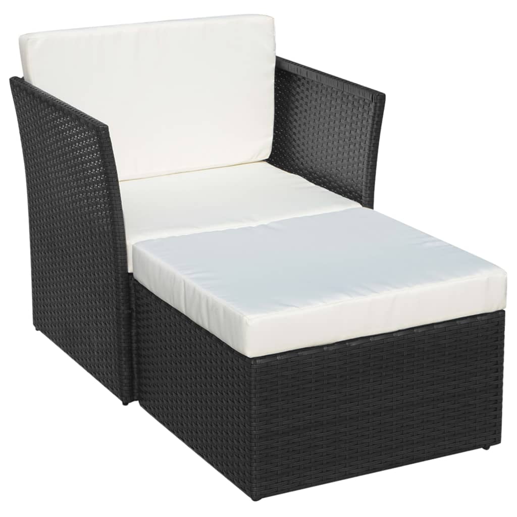 Silla De Jardín Con Taburete Poli Ratán Negra
